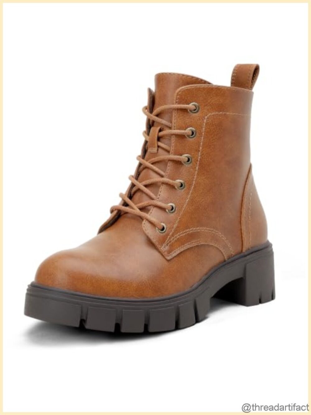 Faux Leather Lace-Up Combat Ankle Boots with Chunky Platform Heel